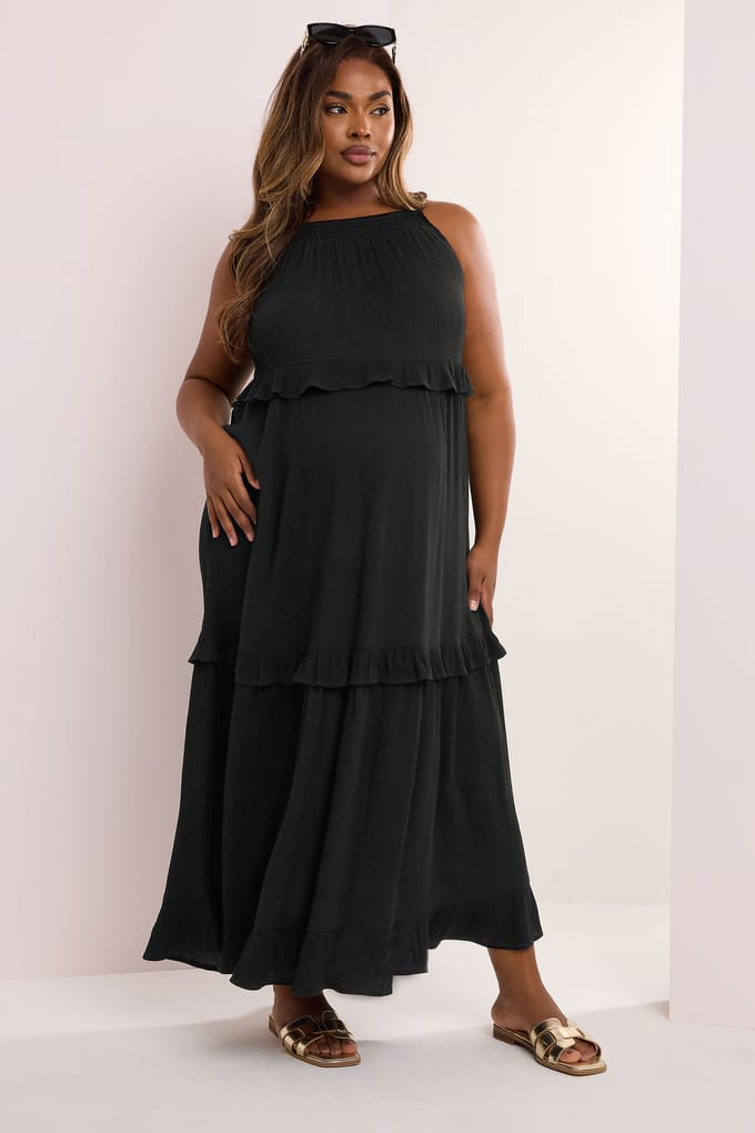 Bump It Up Maternity Maxi Jurk Met Lagen Met Ruches In Zwart Size 52