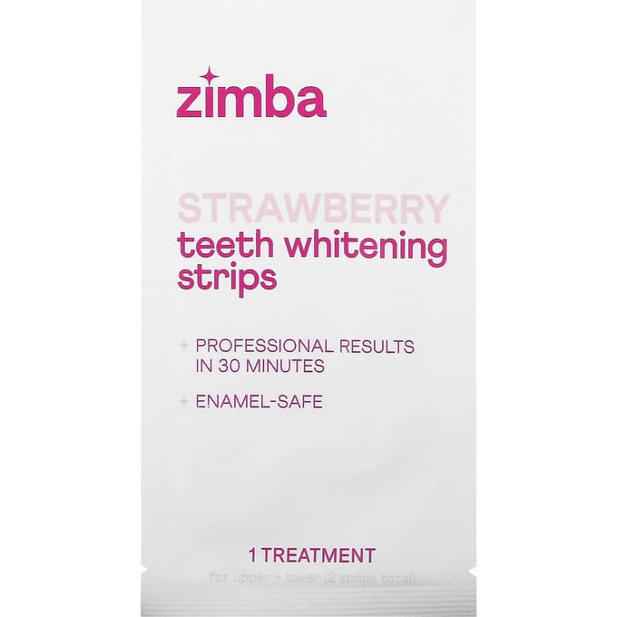 Zimba, bandes de blanchiment des dents, saveur fraise, 14 traitements white