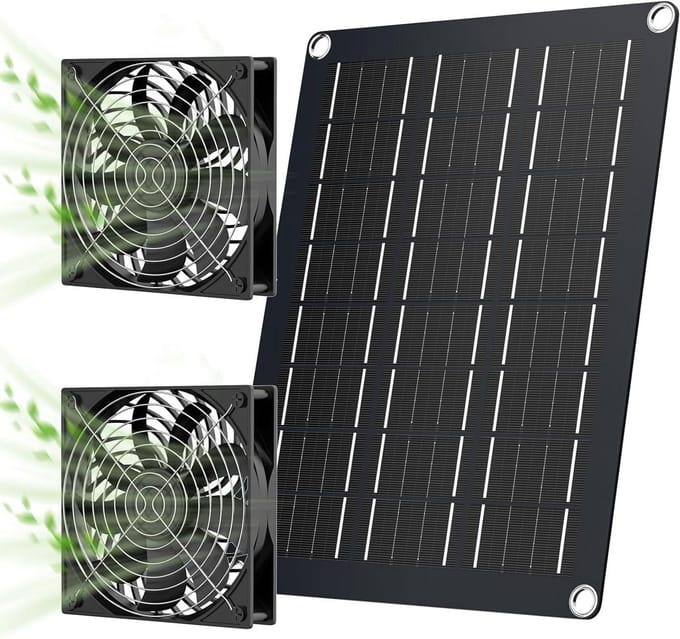 Zonne Ventilator Kit - Zonnepaneel Ventilator - Lucht Verversen - Dubbele Ventilator - 15 Watt - Zwart