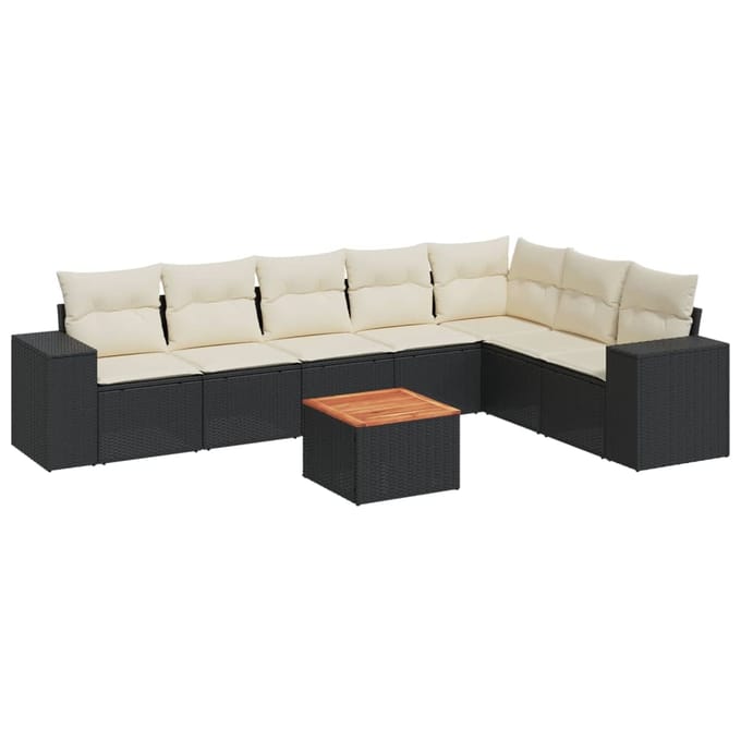 vidaXL - 8-delige - Loungeset - met - kussens - poly - rattan - zwart
