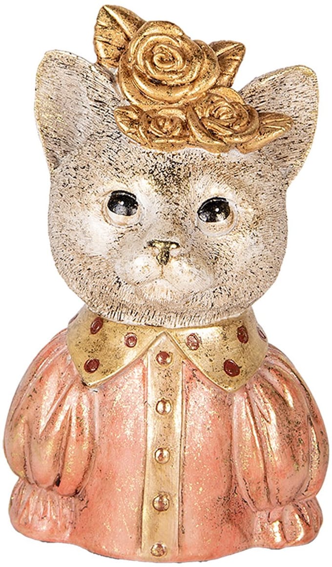 Clayre & Eef Decoratie Beeld Kat 12x9x18 cm Wit Roze Kunststof