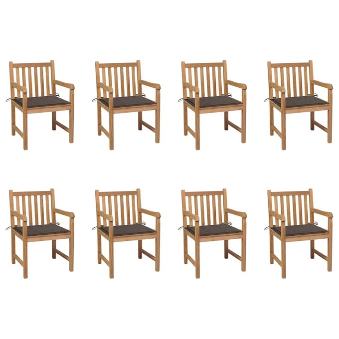 vidaXL - Tuinstoelen - 8 - st - met - taupe - kussens - massief - teakhout