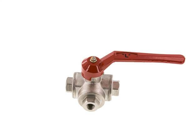 G1/4'' 3-Weg L-boring Kogelkraan Messing PTFE/NBR 55 bar - BL3BM - BL3BML-014