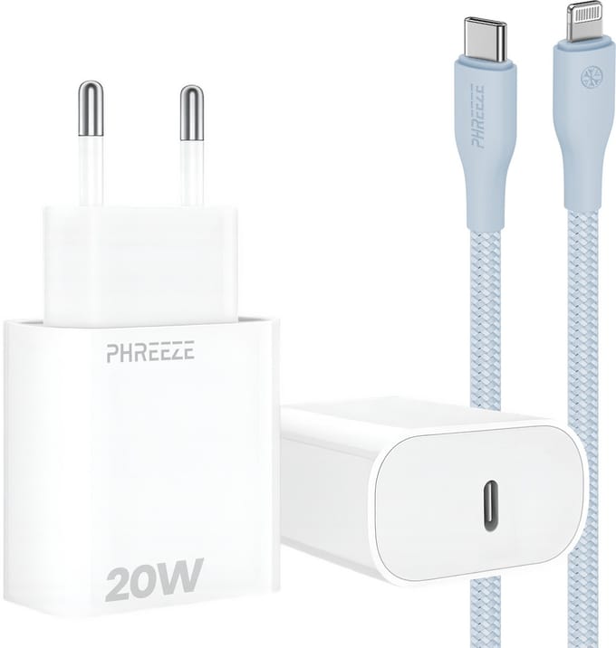 20w snellader met kabel geschikt voor iPhone en iPad met Lightning poort - Usb C adapter set