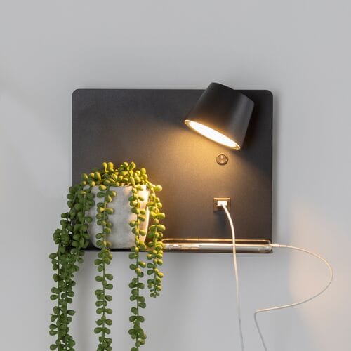 KS Verlichting - wandlamp - Solution - zwart - leeslamp - USB - bedlamp - met schakelaar - 2700K - aluminium