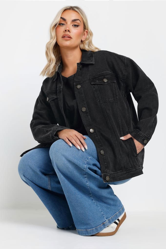 Yours Oversized Denim Jack Van Katoen In Zwart Size 54-56
