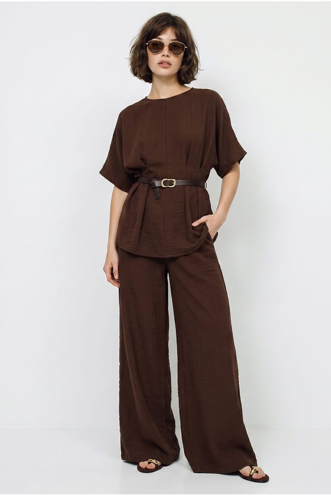 Viscose-Linnen Blouse en Wijde Broek Set