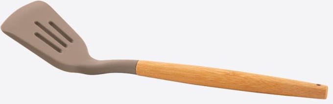 Point-Virgule silicone spatel met gaten met bamboe handvat taupe 32cm