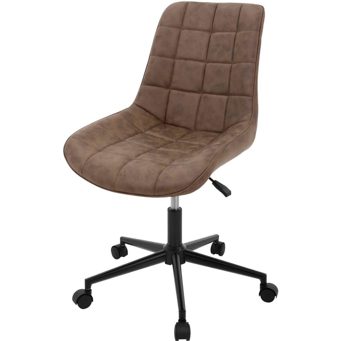 ML-Design werkstoel in bruin kunstlederen zitting metalen constructie comfortabele stoel met rugleuning in hoogte verstelbaar 360° draaibaar met vijf wielen ergonomisch voor thuiskantoor of werkruimte