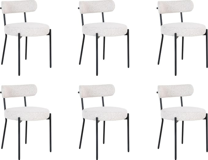 QUVIO Eetkamerstoelen Leanne - Eetkamerstoel - Bouclé - Staal - Wit - Set van 6