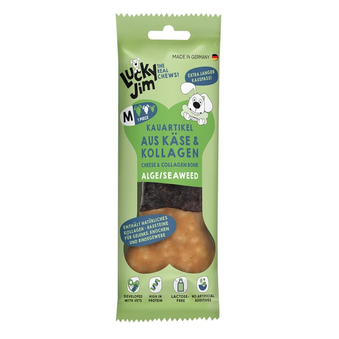 60g Lucky Jim Kauwbot M Kaas & Collageen Algen Hondensnacks