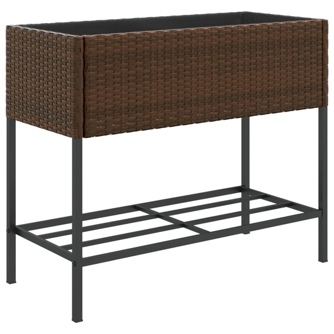 vidaXL - Plantenbak - met - schap - poly - rattan - bruin