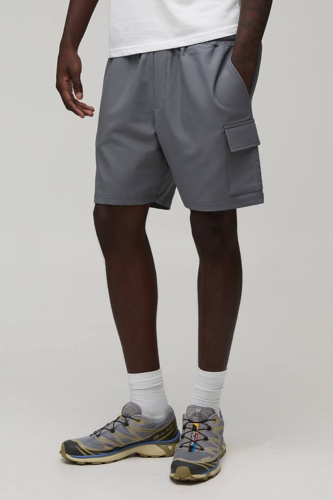 Slim Fit Cargo Shorts Met Elastische Band En Technische Stretch | Grey | Size Large