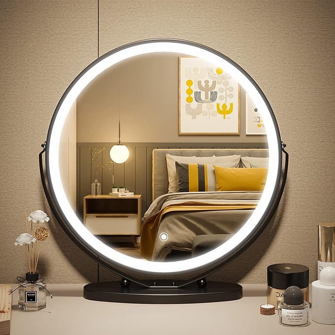 Make-upspiegel LED - Kaptafel spiegel - Professionele make-up - 360° draaibaar - 34x30 cm - Zwart
