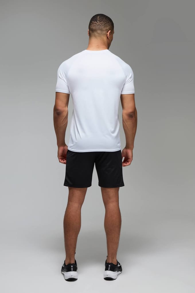 Heren Actieve Lichtgewicht Essentials Gym Regular Fit Raglan T-shirt | White | Size Medium