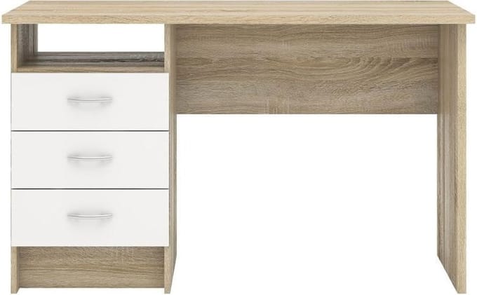 Fula bureau 3 lades eiken structuur decor en wit.