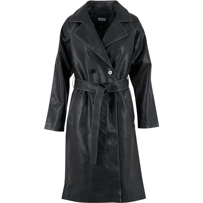 Urban Classics - Vintage Leather Trenchcoat jas - M - Zwart