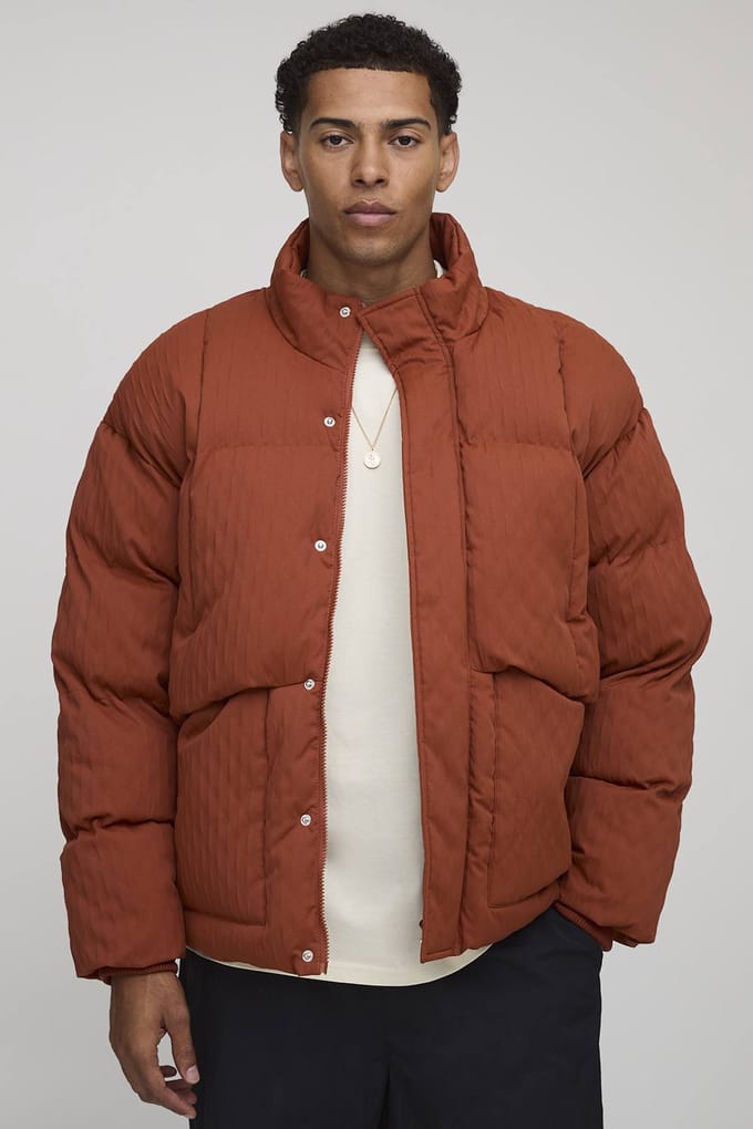 Oversized Fit Getextureerde Trechterkraag Pufferjas | Rust | Size XL