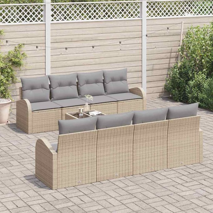 vidaXL - Tuinbank - Set - 9 - st - Beige - poly - rattan