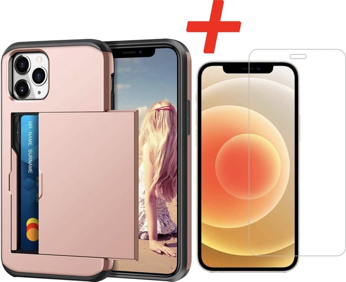 Geschikt voor Apple iPhone 12 Pro Max Backcover | Roze | Pasjeshouder