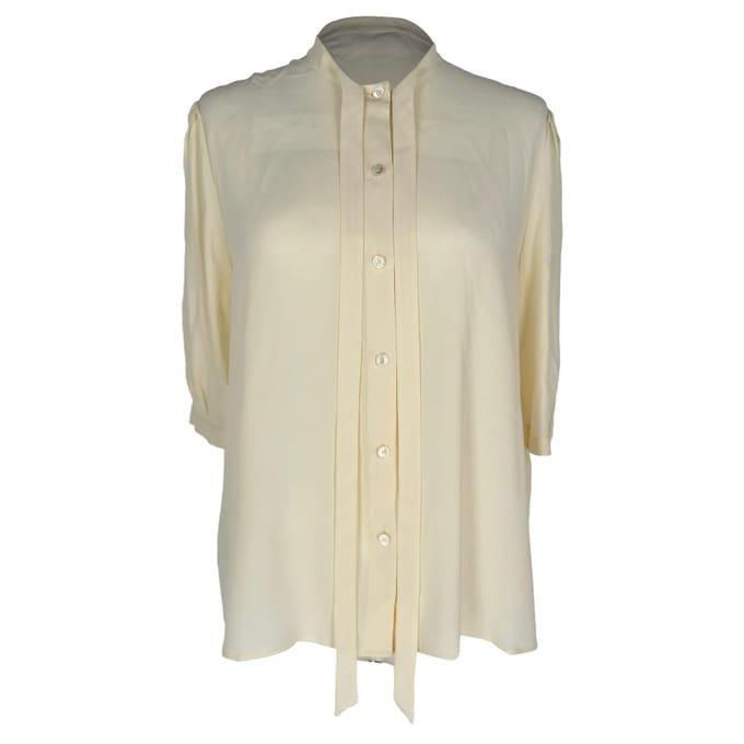 Celine Vintage Blouse met ingebouwde strik in pastelgeel acetaat