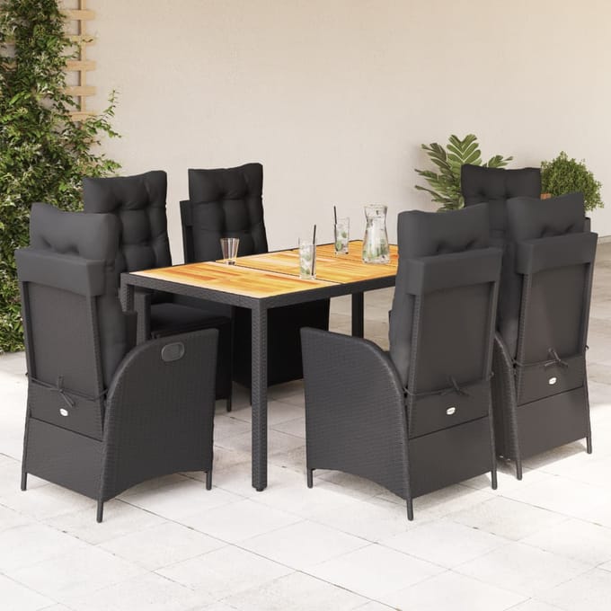 vidaXL - 7-delige - Tuinset - met - kussens - poly - rattan - zwart