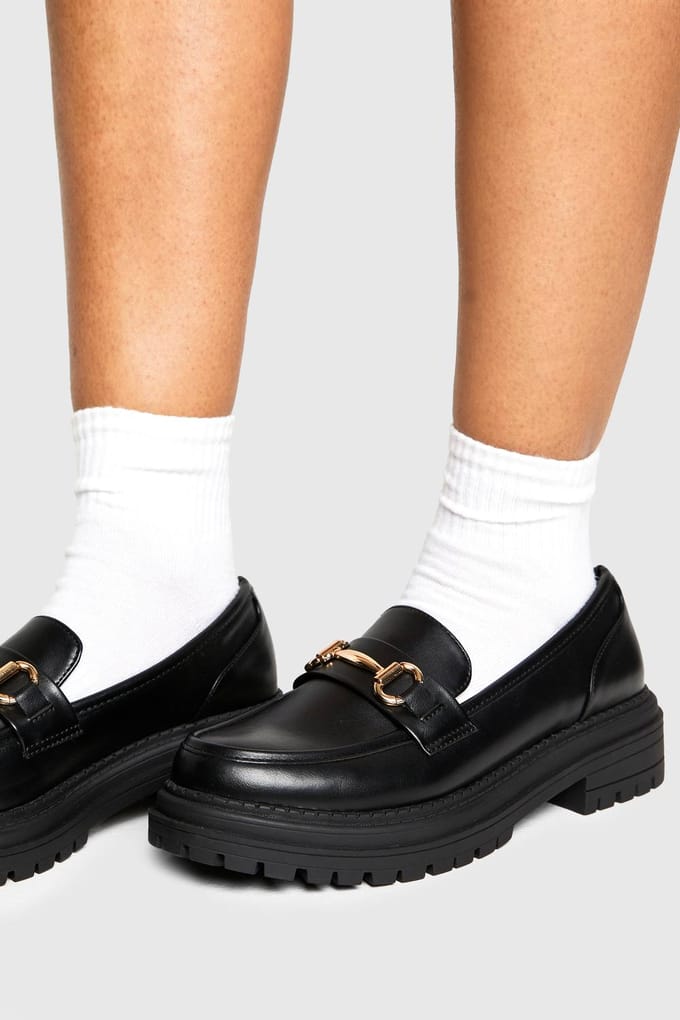 boohoo Dames Chunky Ketting Loafers | Black | Maat: 8