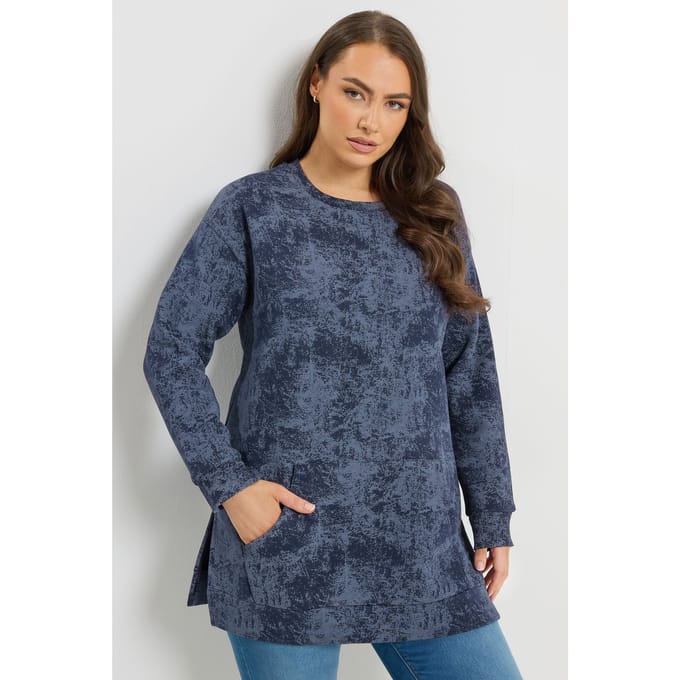 Yours Donkerblauw Sweatshirt Met Zak En Abstracte Print Size 48