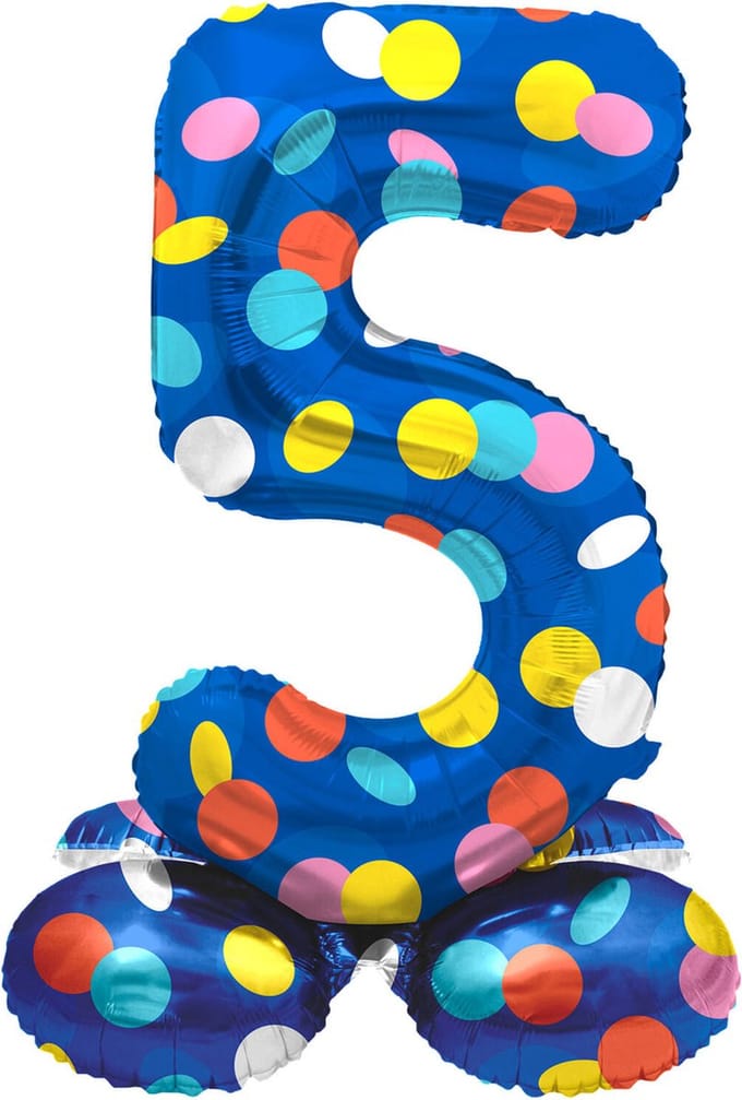 Staande Folieballon Cijfer 5 Colorful Dots - 41 cm