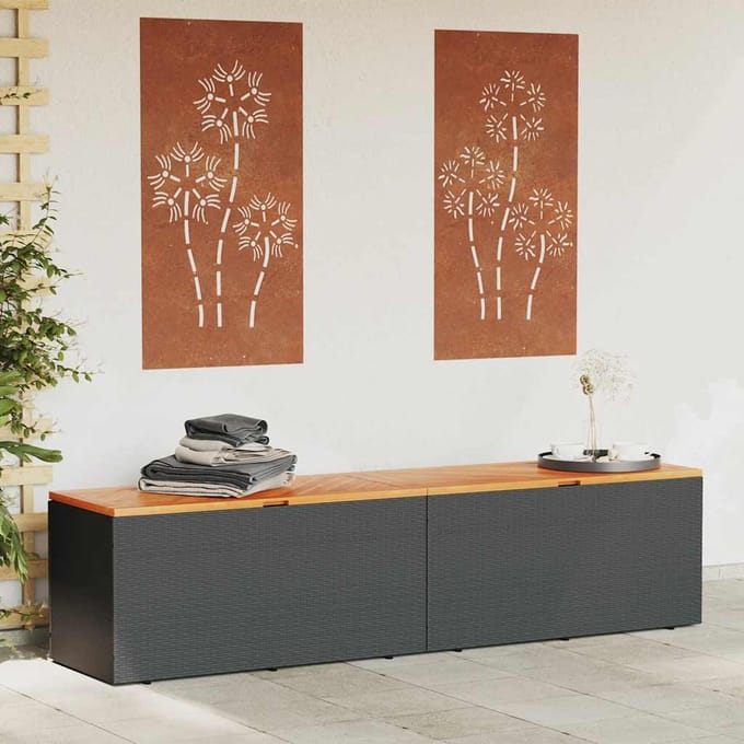 vidaXL - Tuinbox - 220x50x54 - cm - poly - rattan - en - acaciahout - zwart