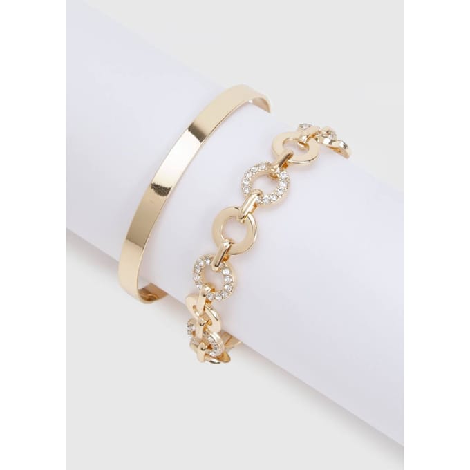 boohoo Dames Versierde schakel bangle & armband | Goud