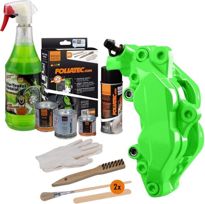 Foliatec Remklauwlakset - NEON groen - 4 Componenten - Inclusief velgenreiniger