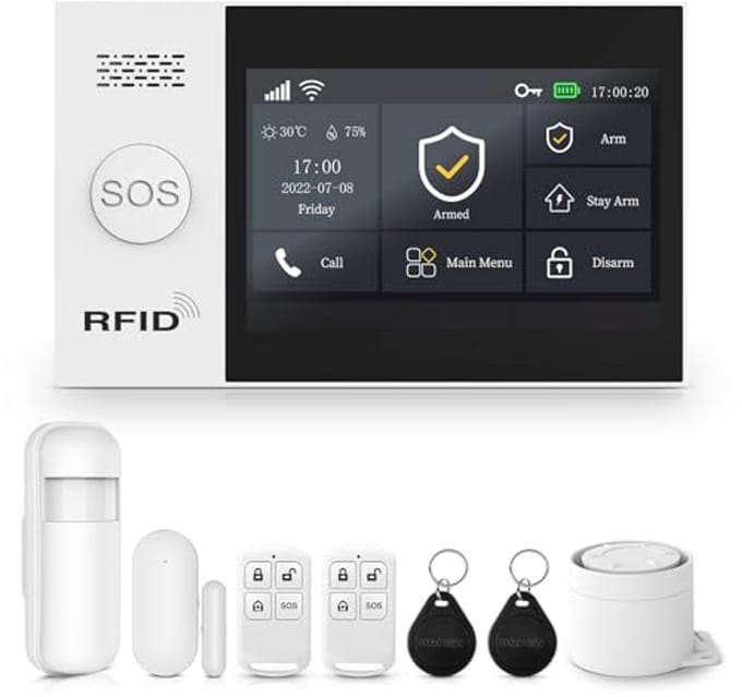 Draadloos huisalarm met touchscreen, app-meldingen en bewegingsmelders