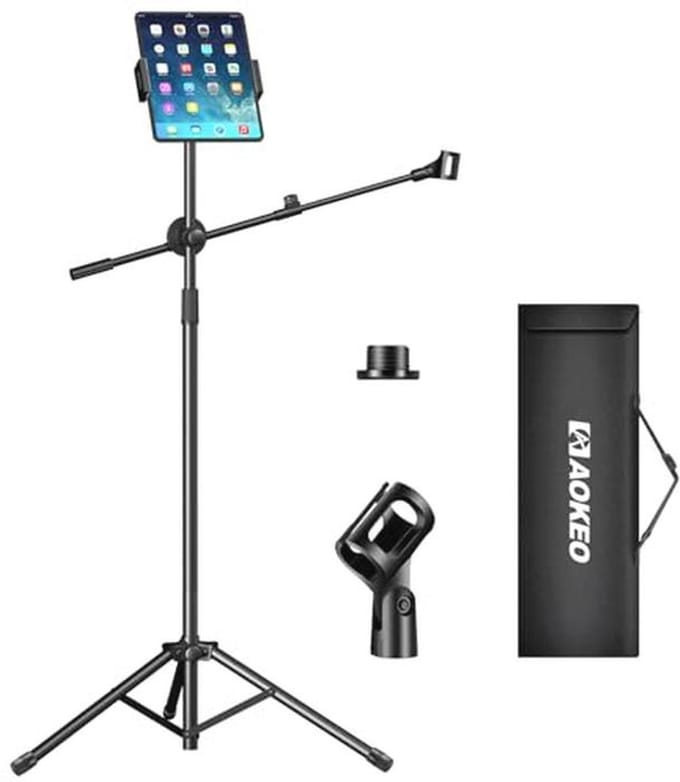 Verstelbare Microfoon Stand met Draagtas en Tablet Houder - Ideaal voor Zingen en Spreken