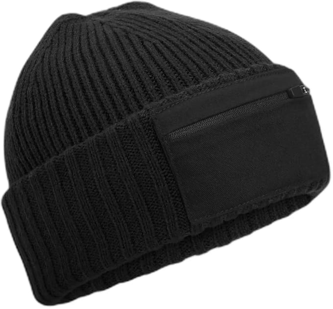 Zip Patch Beanie – Black One Size