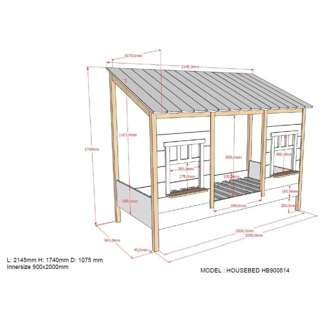 LUCEVI - Housebed 05 Huisbed + Rolbed - Wit - 90x200 cm