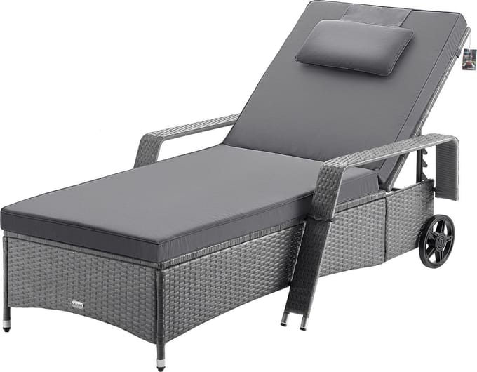 Casaria Polyrattan Ligstoel – Incl. Kussen 160 Kg – Grijs Antraciet