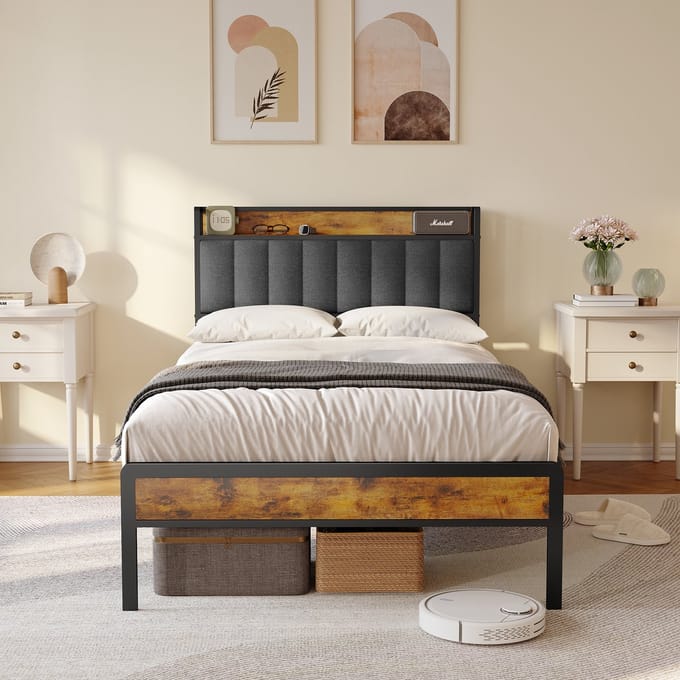 Bealife BF25 Bedframe - 200 x 120 cm - met Opslaghoofdsteun - Donker Grijs