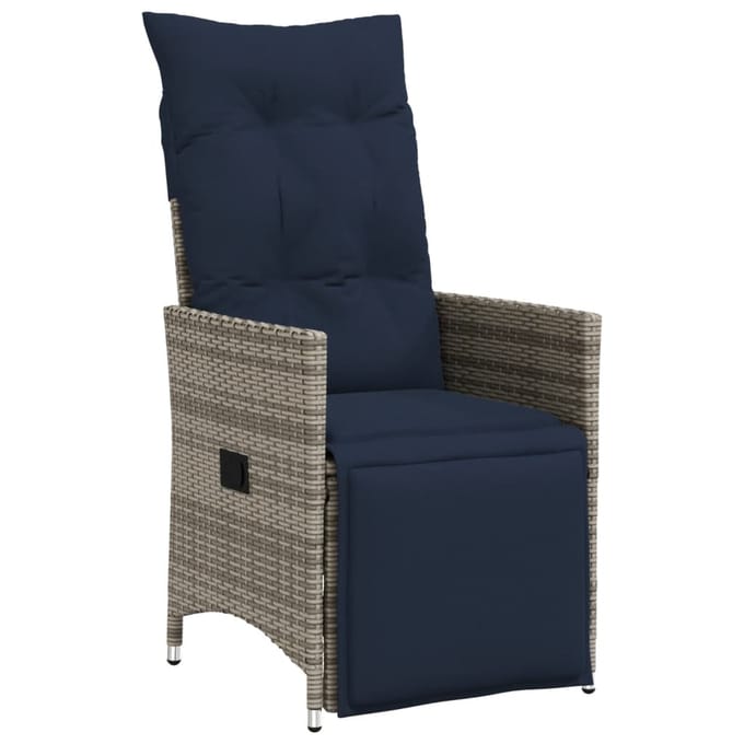 vidaXL - Tuinstoelen - 2 - st - verstelbaar - met - kussens - poly - rattan - grijs