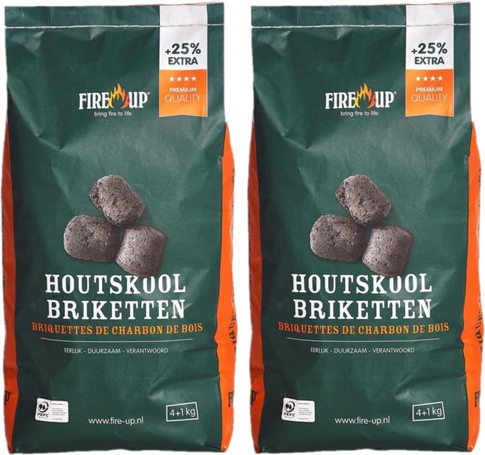 Fire-up houtskool briketten - 2x zak met 5 kilo - BBQ/Barbeque artikelen