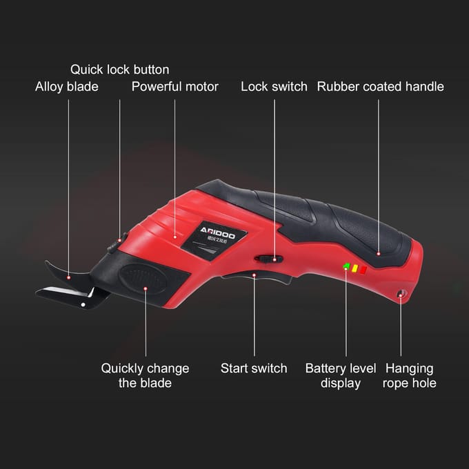 Ciseaux électriques sans fil 4,2 V avec 2 lames remplaçables en acier tungstène rechargeables with 3pcs Blade( Installed 1pcs) rouge
