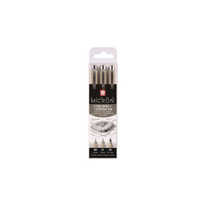 Sakura Pigma Micron Etui 3 Fineliners Zwart 005-01-PN Architectuur
