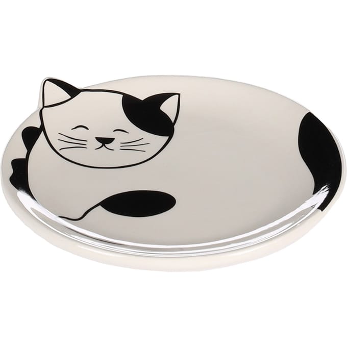 Flamingo Ravi - Eetschaal Katten - Eetschaaltje Kat Ravi Keramisch Zwart-wit Rond 80ml 13,5x2cm - 1st - 133625 - 1st