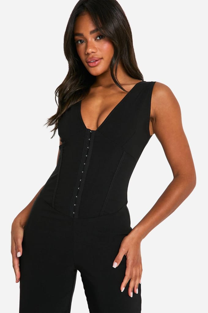 boohoo Dames Eyelet Korset Jumpsuit | Zwart | Maat: 38
