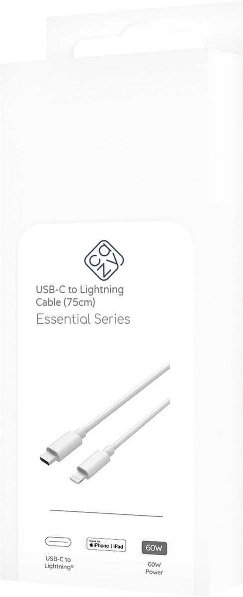 USB C naar Lightning Kabel - Oplader - Oplaadkabel Geschikt voor Apple / Iphone oplader - Fast Charge - MFi gecertificeerd - 75cm - Wit - Cazy