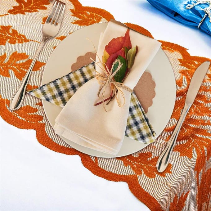 Chemin de table en dentelle feuille d'érable Nappe d'automne Décoration de table pour Thanksgiving Saison des récoltes white