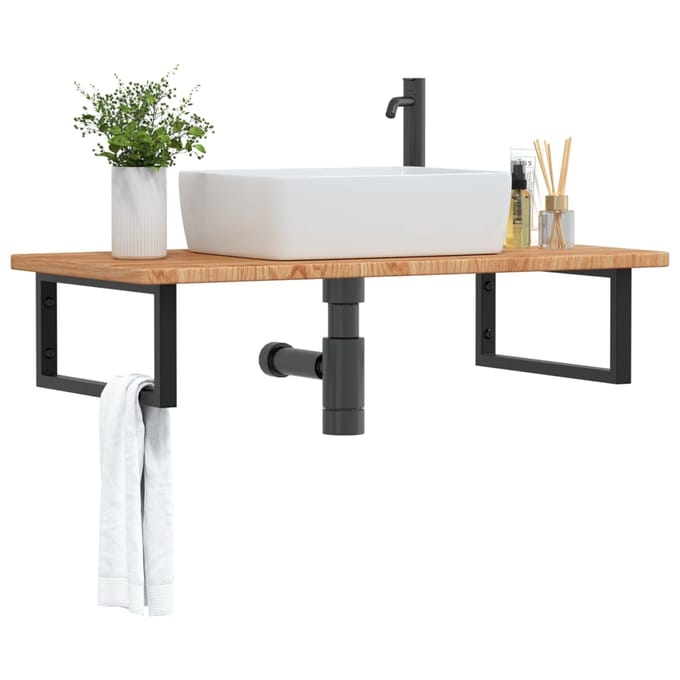 vidaXL - Badkamer - wandschap - staal - en - massief - eikenhout