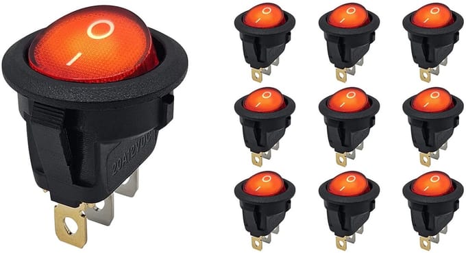 ProRide Wipschakelaar ON-OFF KCD2-12 - 3-pins - Rond - 12V/20A - Rood - 10 stuks