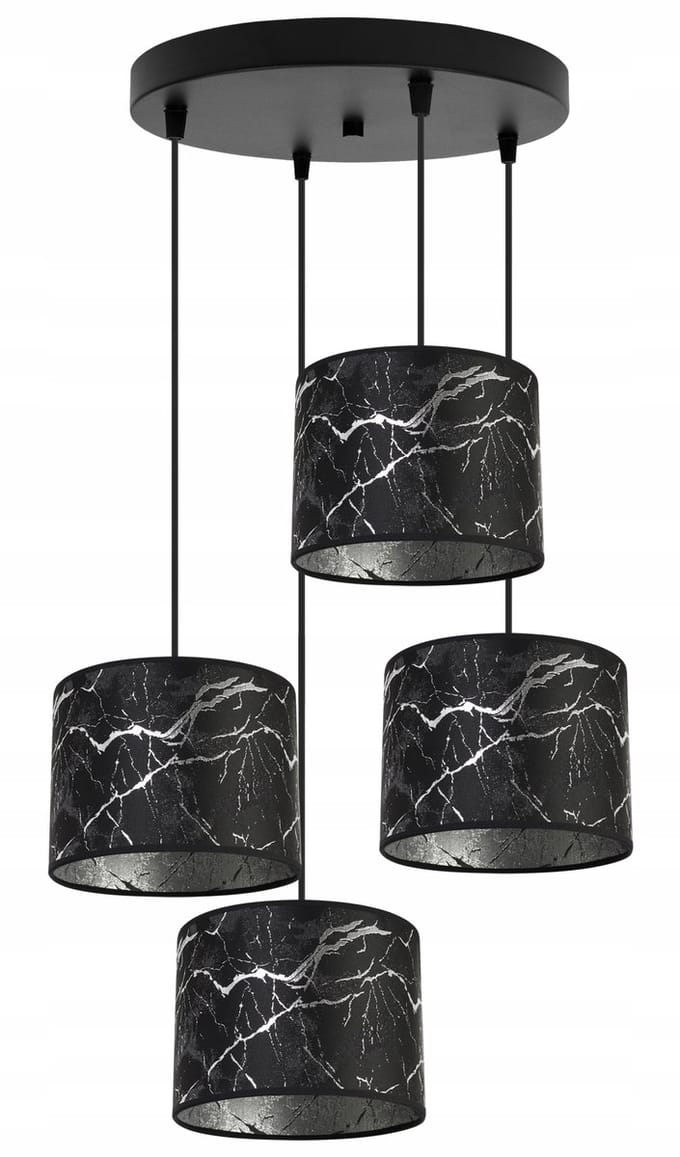 Light-Home Werona – Plafondlamp 4-lichts – Zwart frame – Stoffen kap zwart/zilver – Modern design