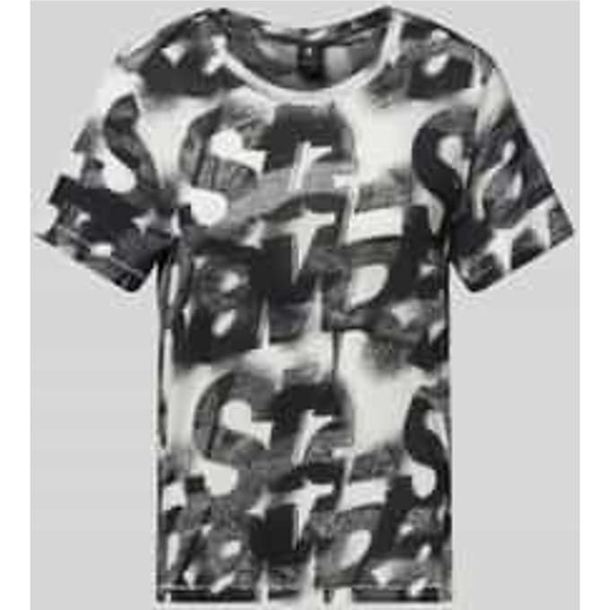 T-shirt met geribde ronde hals